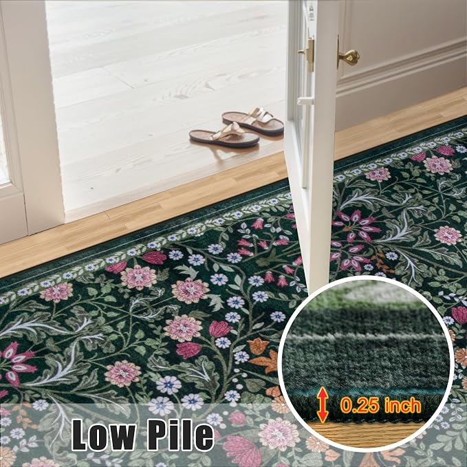 Area Rugs 9x12 Living Room: Floral Washable Rug Vintage Large Soft Boho - Image 8