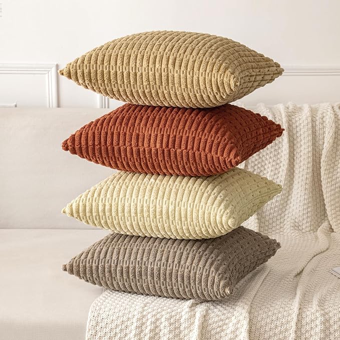 MIULEE Pack of 2 Dark Rust Corduroy Decorative Pillow Covers 18x18 Inch Soft - Image 3