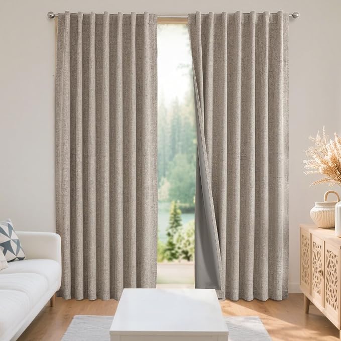 Joydeco 100% Blackout Curtains for Bedroom-Natural Linen Curtains, Thermal by JOYDECO
