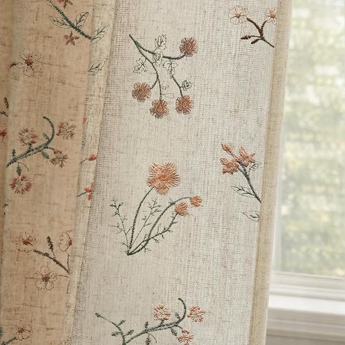 Floral Embroidered Linen Blend Curtains by Unknown