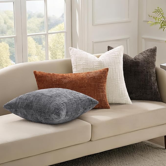 decorUhome Dark Grey Chenille Throw Pillow Covers 12x20 Set of 2 Textured Soft - Image 6