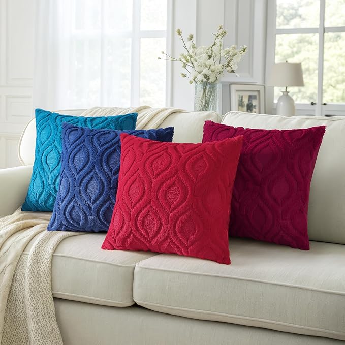 decorUhome Throw Pillow Covers 22x22 Inch Set of 2, Soft Plush Faux Wool Dark - Image 5