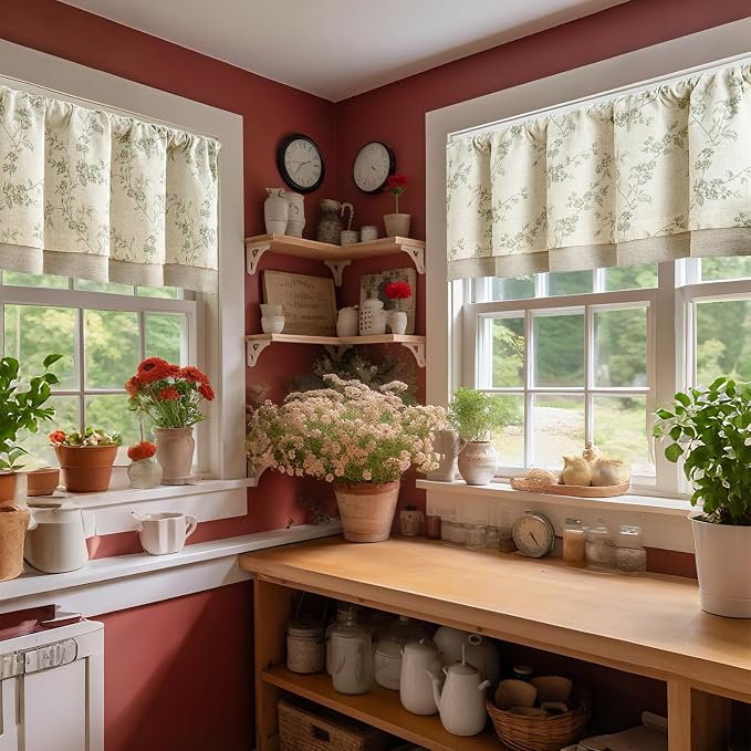 jinchan Linen Valance Curtains for Windows 16 Inch Christmas Decorations Floral - Image 2