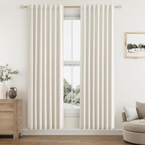 100% Blackout Linen Curtains for Bedroom 80 Inches Long Natural Cream Black Out by Guken