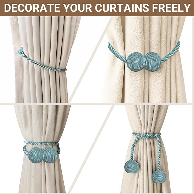 Hion Magnetic Curtain Tiebacks Gray Blue 6 Pack, Curtain Tiebacks Buckles - Image 7
