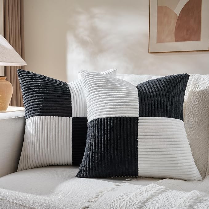 Fancy Homi Set of 2 Black White Decorative Throw Pillow Covers 16x16 Inch by Fancy+Homi