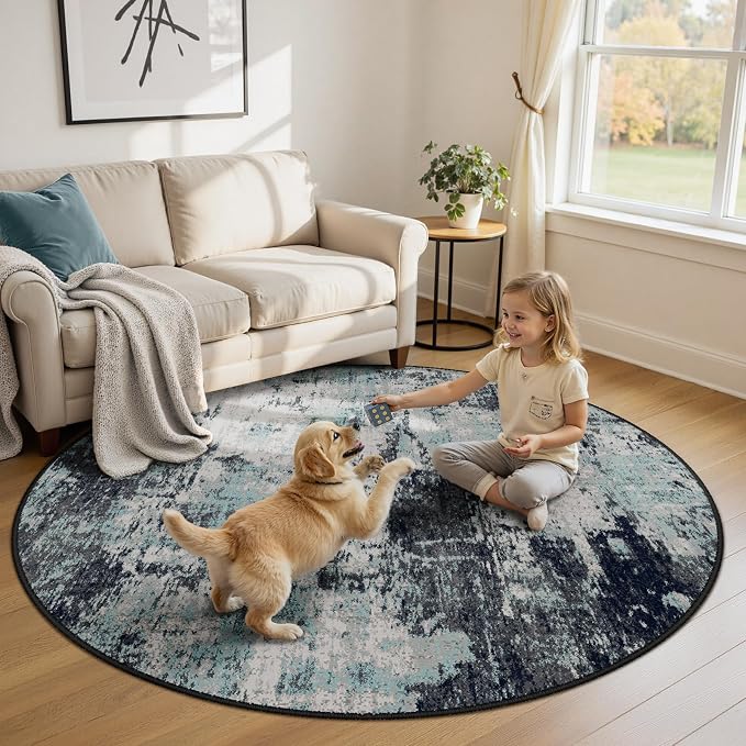Washable Area Rugs 6ft Non-Slip Modern Abstract Soft by RELEANY