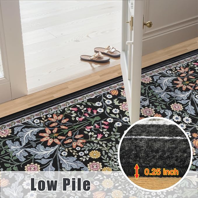 Entryway Rug 2X3 Small Rugs: Floral Washable Door Mat Vintage Soft Low Pile - Image 8