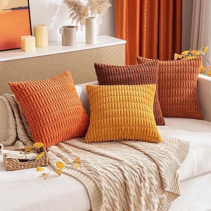 MIULEE Pack of 2 Orange Corduroy Decorative Pillow Covers 20x20 Inch Soft Boho - Image 8