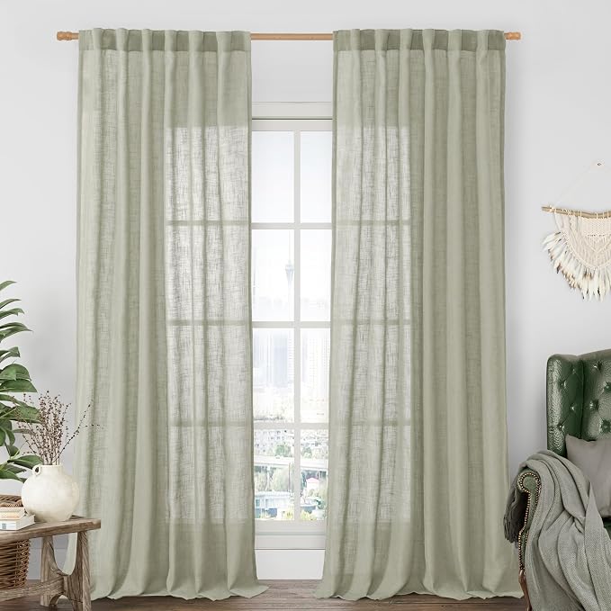 LAMIT Linen Semi Sheer Curtains 96 inches Long 2 Panels Set, Light Filtering by LAMIT
