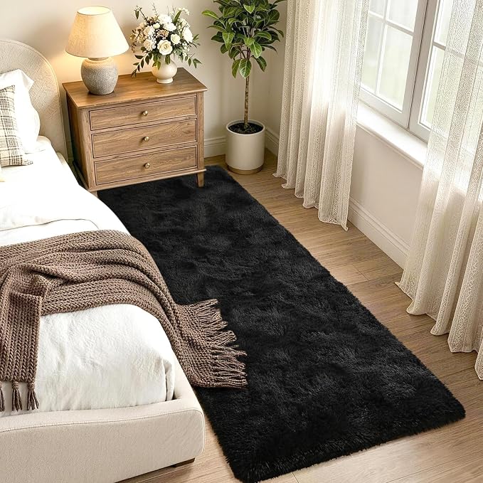 Noahas 2x6 Black Fluffy Soft Runner Rug Non-Slip - Image 2