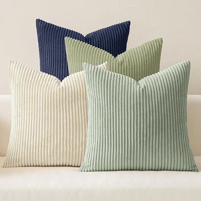 MIULEE Boho Farmhouse Muted Teal Throw Pillow Covers 18x18 Inch Set of 4 by MIULEE