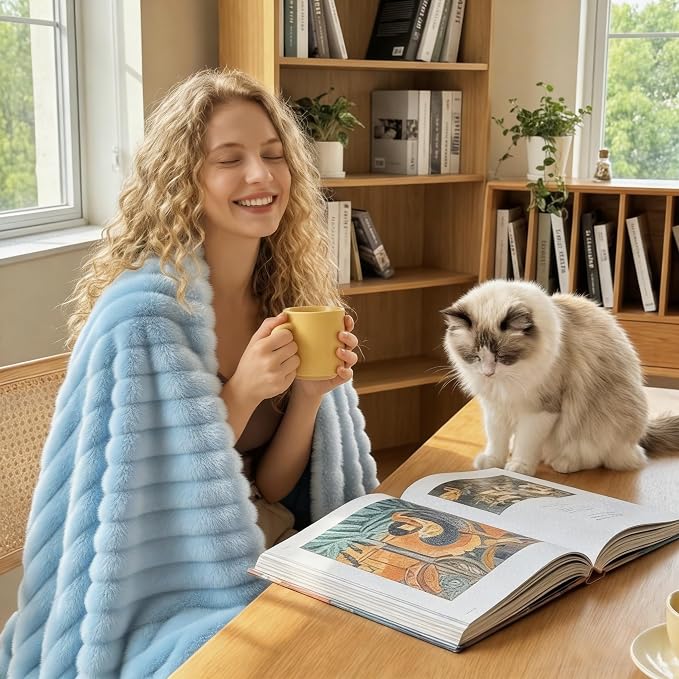 HIMEET Light Blue Ribbed Throw Blanket - Image 5