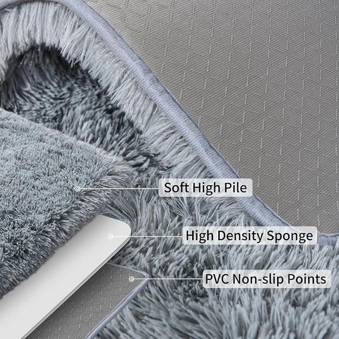 Soft Runner Rugs for Bedroom Hallways, 2x3 Grey Fluffy Shag Throw Area Rug Non - Image 7