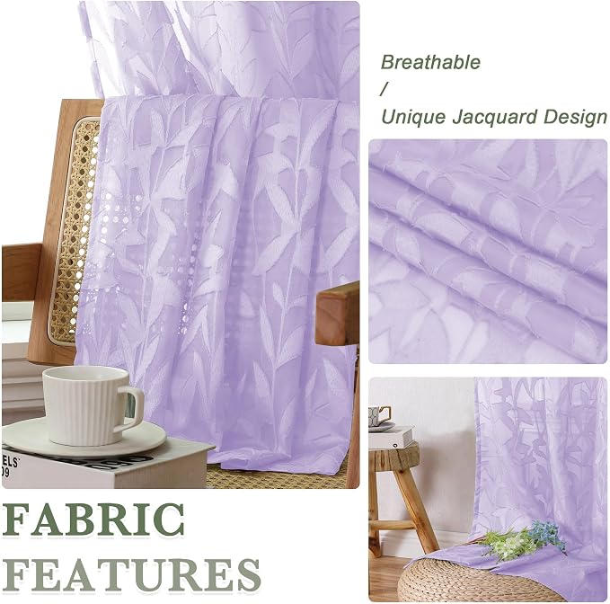 Lecloud Leia Light Purple Sheer Curtains 54 Inch Length 2 Panels, Light - Image 3