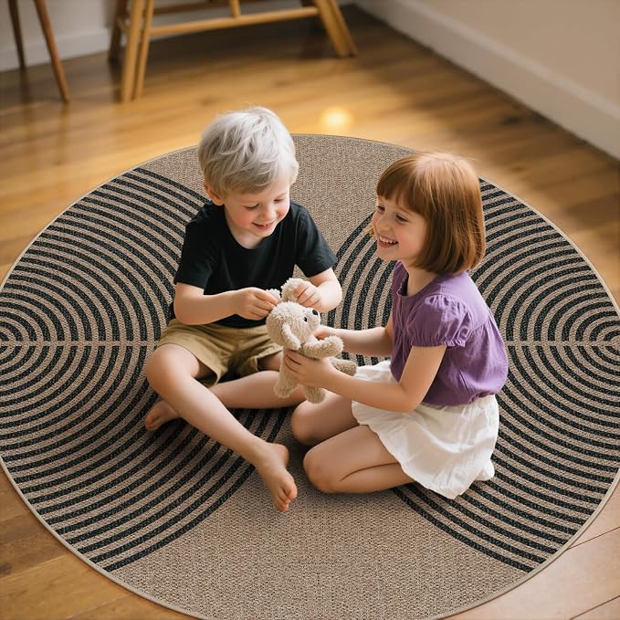 Lahome Enfys Modern Rainbow Round Rug, 6ft Easy Jute Circle Patio Rug Washable - Image 5