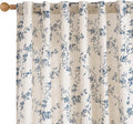 Lazzzy Farmhouse Linen Curtains Blue Floral Curtains 96 Inch Long Back Tab by Lazzzy