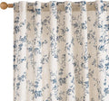 Lazzzy Blue Floral Linen Curtains 84 Inch Length Farmhouse Curtain Back Tab by Lazzzy