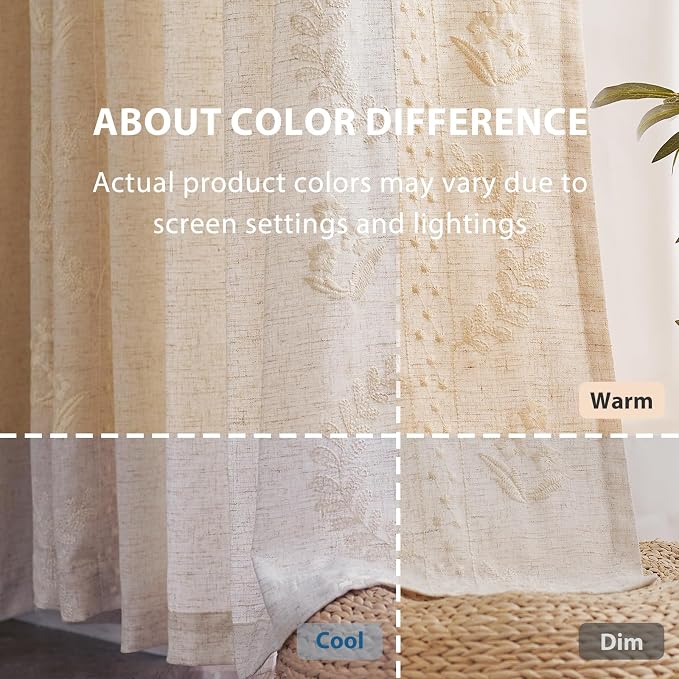 jinchan Belrose 4 Panel Curtains Set 84 Inch Length Floral Curtains Ivory - Image 6