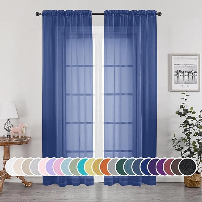 OWENIE Sheer Curtains 84 Inches Long 2 Panels Set by OWENIE