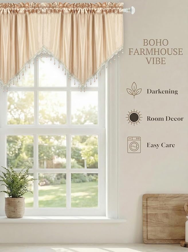 Molaxhome Swag Curtain 51 inch Length Rod Pocket Scalloped Curtain Valance - Image 5
