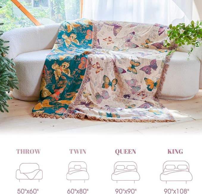 MSGKV Boho Throw Blanket for Couch Cotton Butterfly Blanket 50"x60" Sofa Chair - Image 7