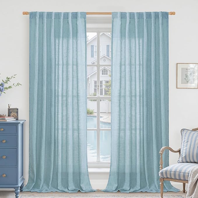 LAMIT Stone Blue Linen Curtains 90 Inch by LAMIT