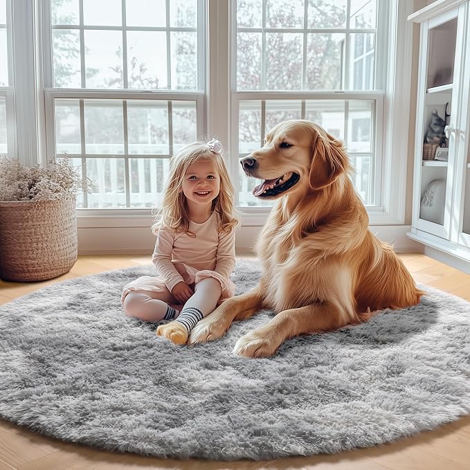 ONASAR Tie-Dyed Light Grey Round Area Rug 4ft, Ultra Soft Bedroom Circle Rugs - Image 5