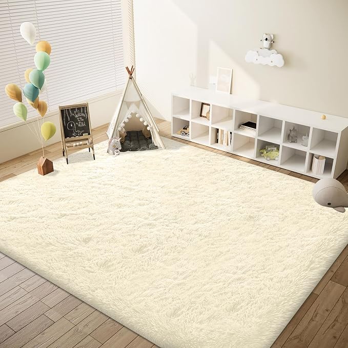 8x10 Area Rugs Cream White: Fluffy Shag Soft Washable Rug Large Fuzzy Plush - Image 5