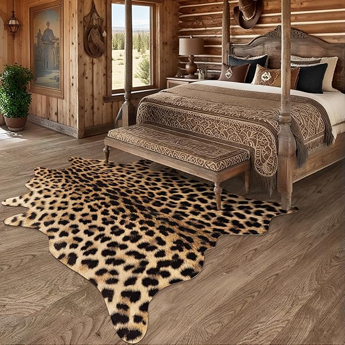 AROGAN Premium Leopard Print Rug 5.2x6.2 Feet, Machine Washable Faux Fur - Image 9