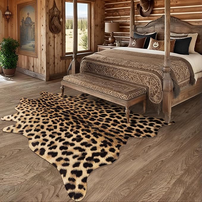 AROGAN Premium Leopard Print Rug 8x10 Feet, Machine Washable Faux Fur Cheetah - Image 3