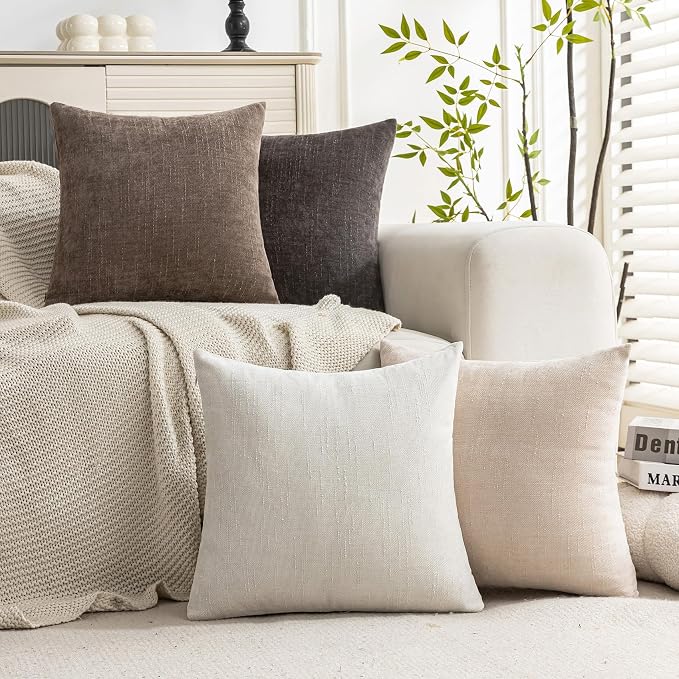 Set of 4 Soft Textured Throw Pillow Covers 18x18 Inch Cozy Decorative Farmhouse - Image 2