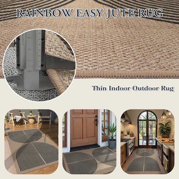 Lahome Modern Rainbow Easy Jute Rug, 3x5 Washable Rugs - Image 3