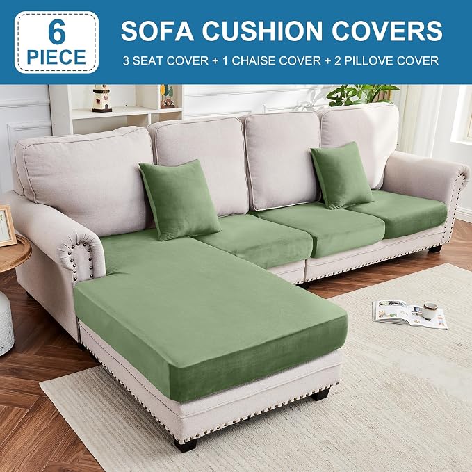 Couch Cover 4-Piece Elastic Velvet Couch Cushion Covers & Chaise Slipcovers - Image 3