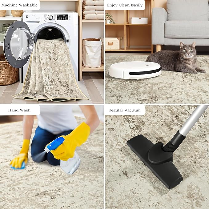 Toneed Abstract Area Rug Modern Washable Rug Soft Non Slip Rug Low Pile - Image 6