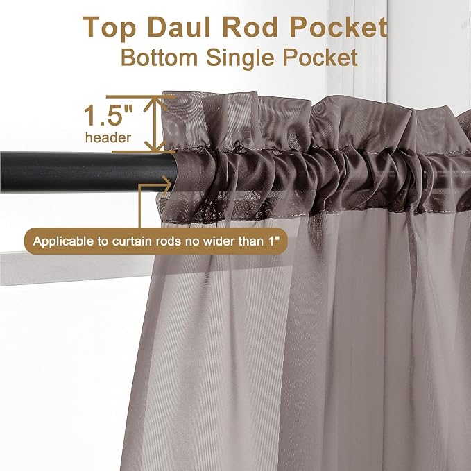 Chyhomenyc Chocolate Brown Sheer Curtains 30 inch Length 2 Panels, Light - Image 3