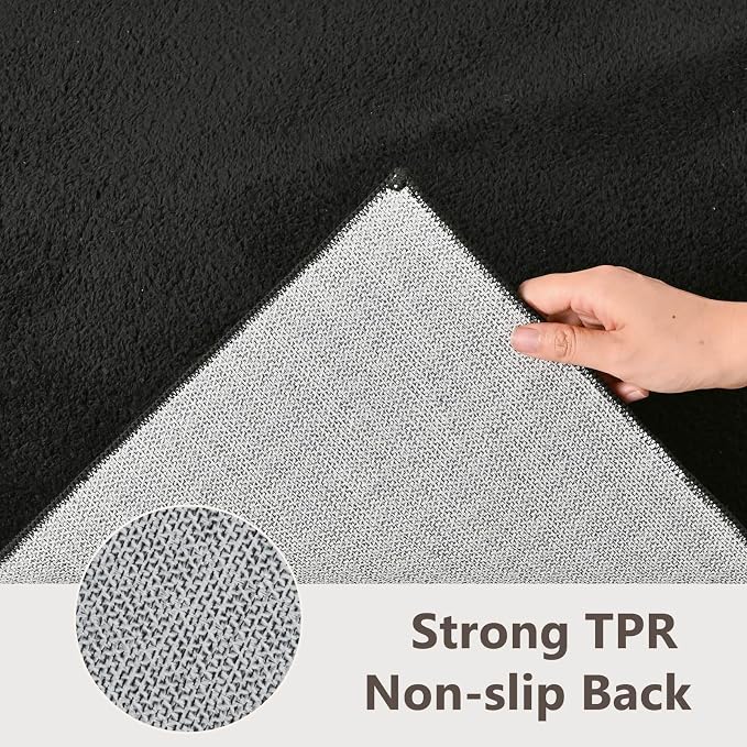 2x3 Black Solid Area Rug Washable Non-Slip Soft - Image 6