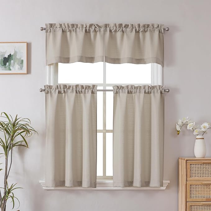 Chyhomenyc Moon Beige Valance for Windows, Light Filtering Faux Linen Solid - Image 2
