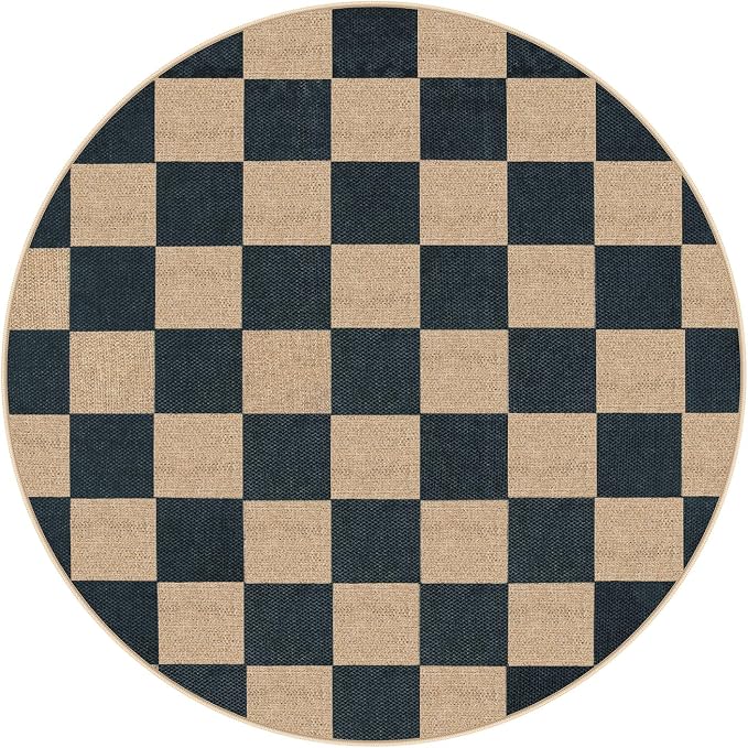 Lahome Colette Checkered 4 ft Easy Jute Round Rug, Washable Small Rugs - Image 7