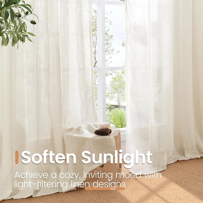 BGment Short Beige Linen Semi Sheer Curtains 30 Inch Length - Image 5