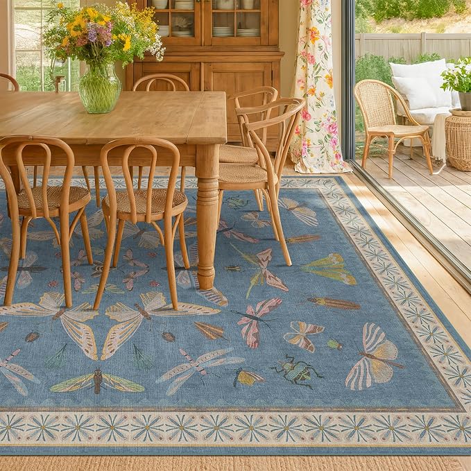 Washable Living Room Rug 8x10, Dusty Blue Area Rugs - Image 8
