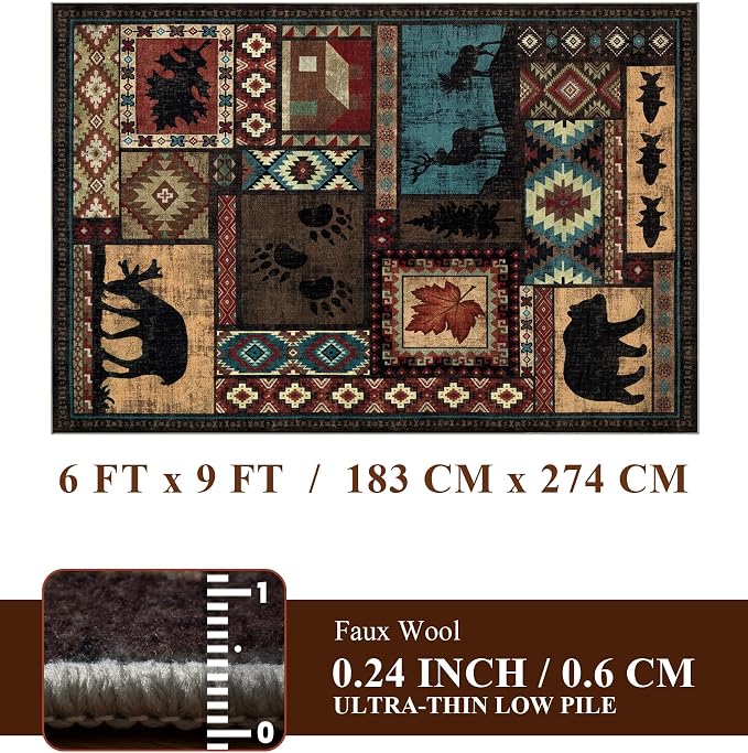 YIHOUSE Rustic Cabin Area Rug 6x9, Machine Washable Lodge Bear Rug, Non-Slip - Image 2