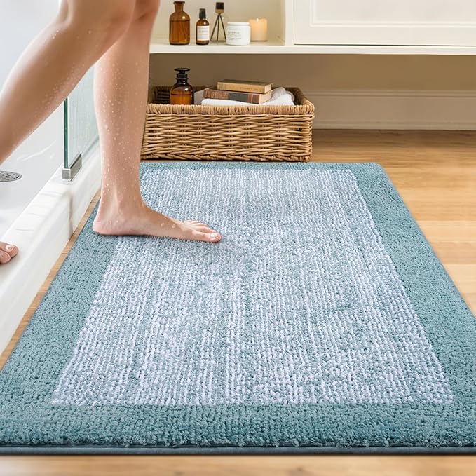 48x32 Large Bathroom Rugs Washable Non Slip, Dusty Blue Bath Mat - Image 2