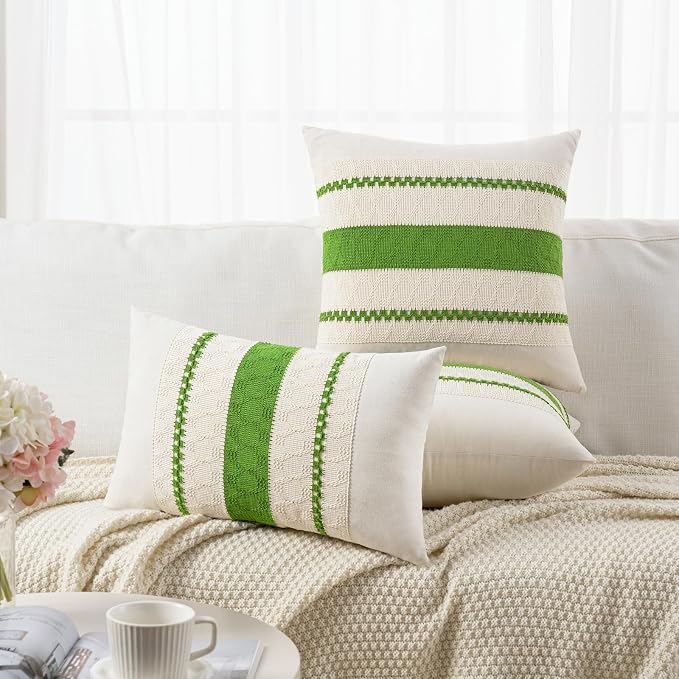 Fancy Homi Set of 1 Boho Lime Green Lumbar Decorative Throw Pillow Cover 12x20 - Image 6