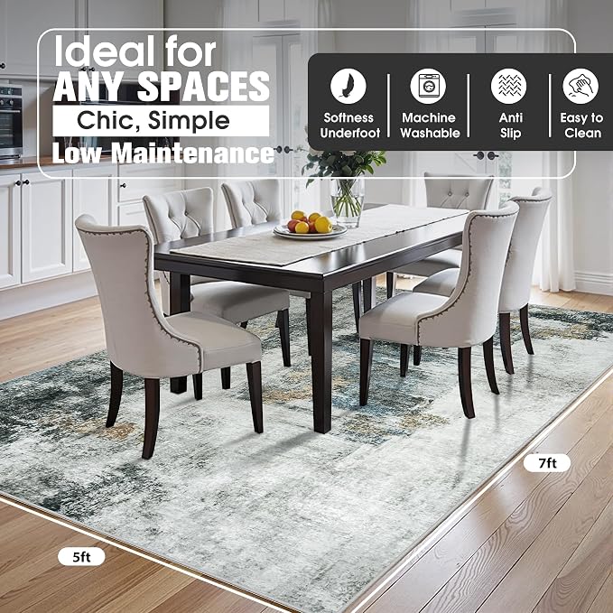 5x7 Area Rugs for Living Room Rug Washable: Abstract Rug for Dining Room - Image 2