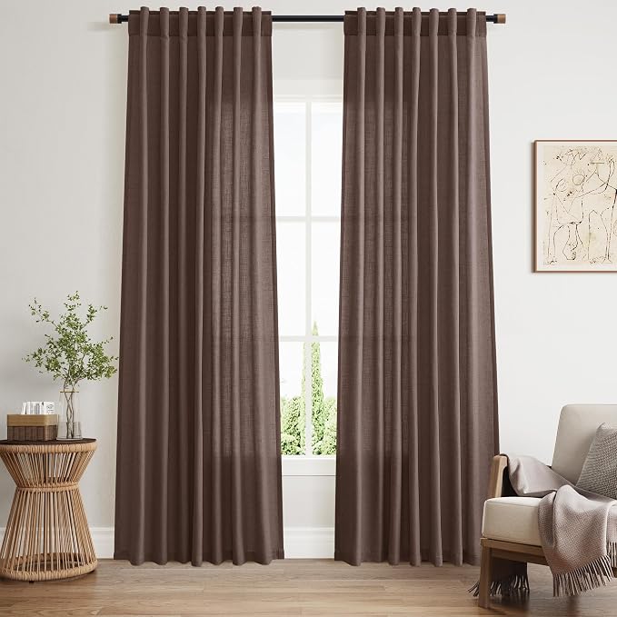 Nanspring Cappuccino Linen Curtains 84 Inch Length 2 Panels Set by Nanspring