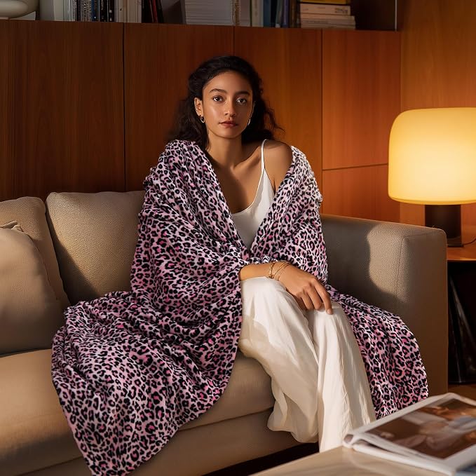 BEDELITE Fleece Blanke for Couch & Bed Pink Leopard Throw Blanket – Soft & Cozy - Image 4
