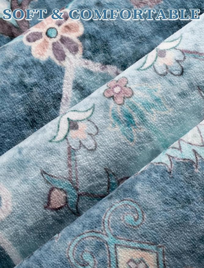 SERISSA Boho Washable Runner Rug, 2x6 Rug Non-Slip Vintage Blue Hallway Kitchen - Image 4