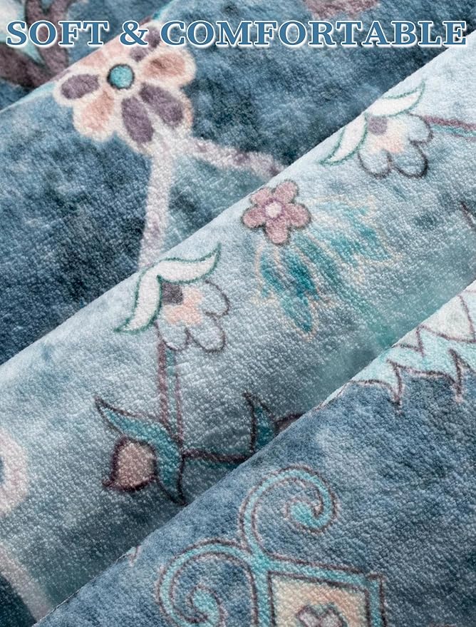 SERISSA Boho Washable Runner Rug, 2x5 Rug Non-Slip Vintage Blue Hallway Kitchen - Image 5