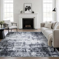 Area Rug Living Room: 8x8 Modern Washable Soft Carpet Dark Black | by FXRHLP